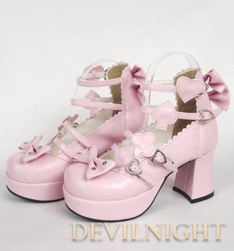 Nifty Pink/Black/White Cute Bow Belt Lolita High Heel Shoes