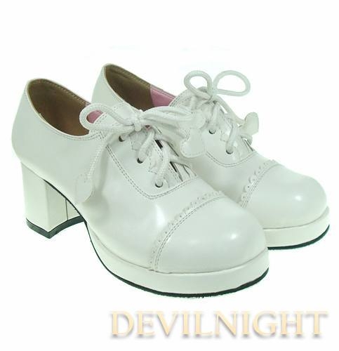 White/Black/Red Middle-Heeled Lace-up Classic Lolita Shoes