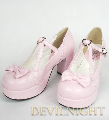 Pink/Black Sweet Lolita Shoes With Middle Platform and Crossed Belt