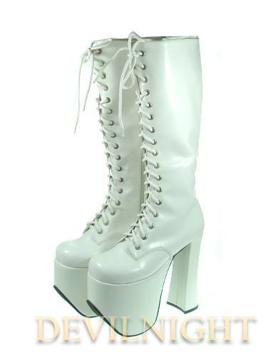 White/Black High Heel Gothic Lolita Boots With High Platforms