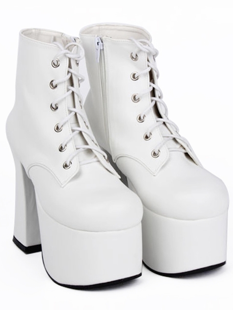 White/Black Chalaza Lacing Classic Lolita Ankle Boots With High Platform