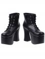 White/Black Chalaza Lacing Classic Lolita Ankle Boots With High Platform