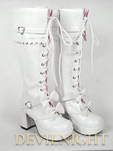 Dashing White/Red/Pink/Black Sweet Bow Lace-up High Heel Lolita Boots