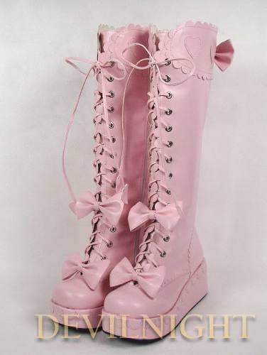 White/Black/Pink/Red Cute Bow Lac-up Sweet Lolita Platform Boots