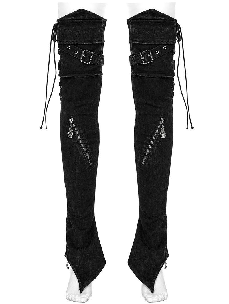 Black Gothic Punk Denim Slim Fit Leg Warmers for Women