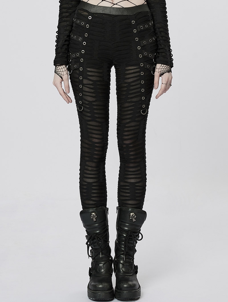 Black Gothic Punk Decayed Daily Wear Leggings for Women