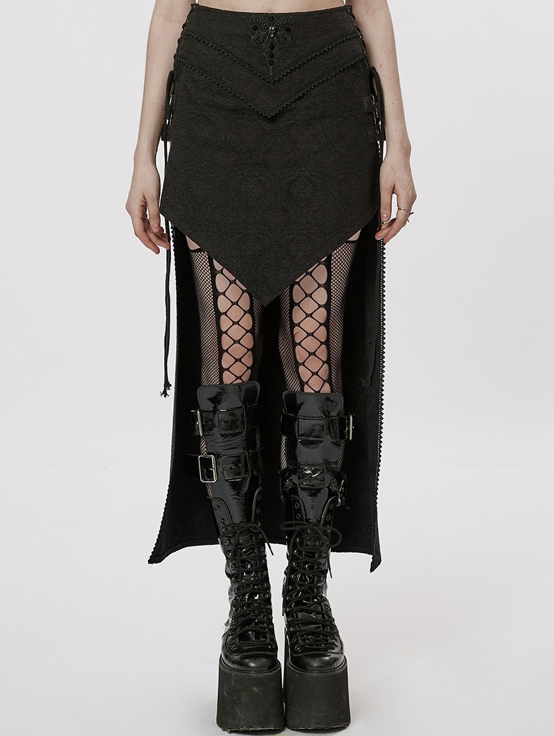 Black Gothic Punk Jacquard Sexy High-Low Skirt