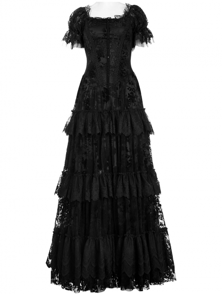 Black Gothic Vintage Gorgeous Lace Long Victorian Party Dress ...