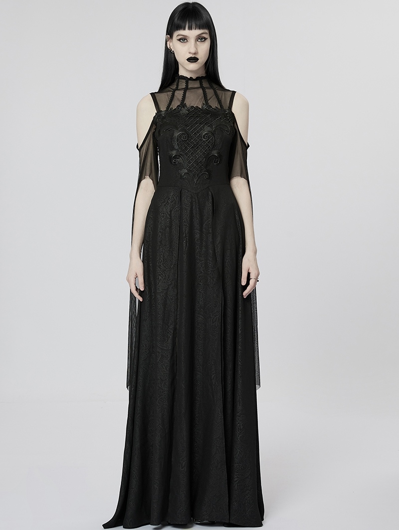 Black Elegant Gothic Sexy Off-the-Shoulder Slit Long Goddess Medieval Dress