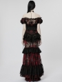 Black and Red Gothic Perspective Gorgeous Lace Tiered Maxi Skirt