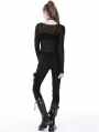 Black Gothic Sexy Mesh Daily Wear Long Sleeve Top for Women