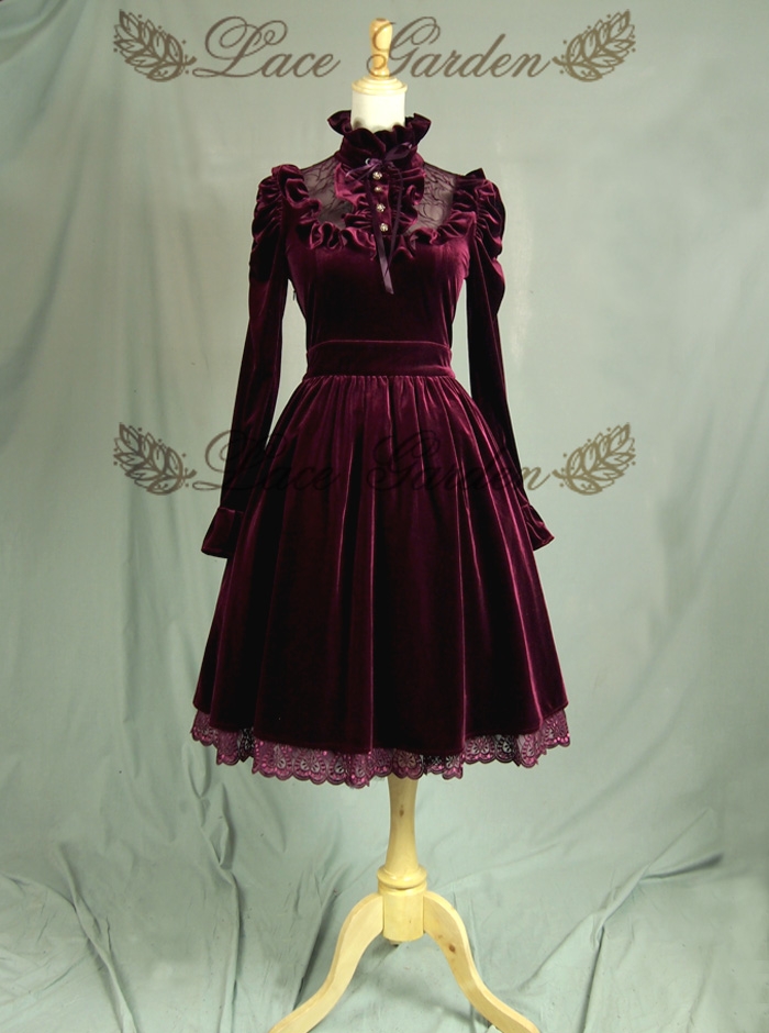 Wine Red Long Sleeves Gothic Victorian Style Lolita Dress