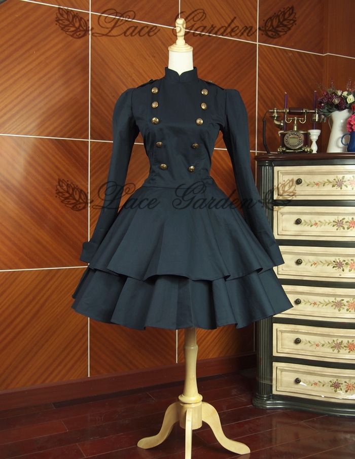 Black Long Sleeves Gothic Lolita Trench Coat Dress