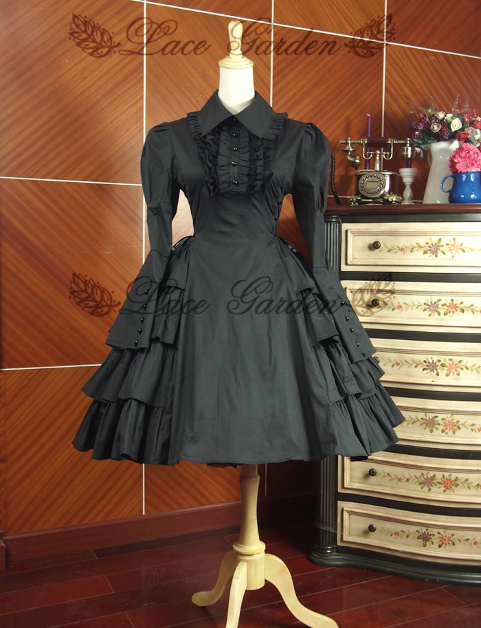 Black Long Sleeves Classic Gothic Lolita Dress