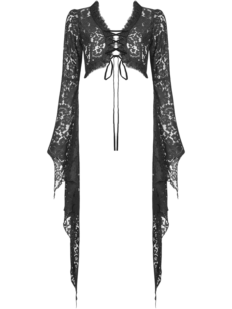 Black Vintage Gothic Lace Long Bell Sleeves Short Cape for Women