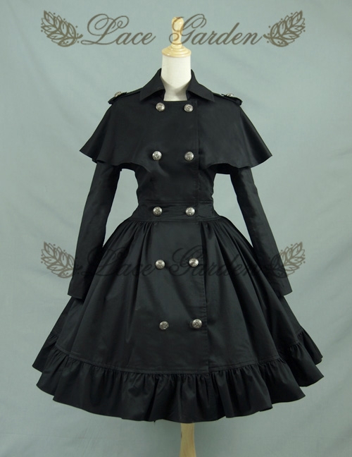 Black/White Long Sleeves Gothic Lolita Cape Coat Dress