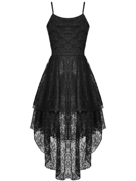 Black Gothic Ghost Frilly Lace High-Low Strap Party Dress - Devilnight ...