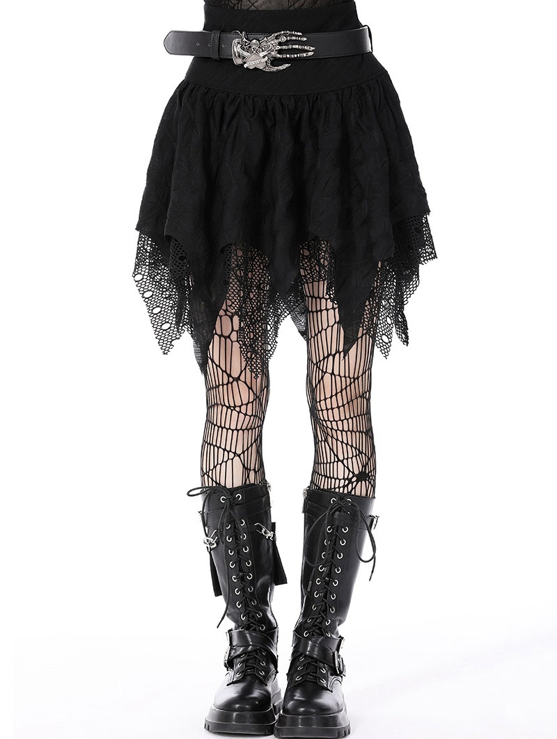 Black Gothic Irregular Messy Mesh Short Skirt