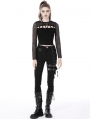 Black Gothic Punk Hollow Out Sexy Long Net Sleeves T-Shirt for Women