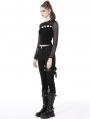 Black Gothic Punk Hollow Out Sexy Long Net Sleeves T-Shirt for Women