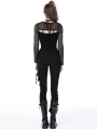 Black Gothic Punk Hollow Out Sexy Long Net Sleeves T-Shirt for Women