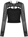 Black Gothic Punk Hollow Out Sexy Long Net Sleeves T-Shirt for Women