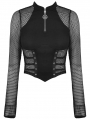 Black Gothic Punk Sexy Net Long Sleeve Wrap Top for Women