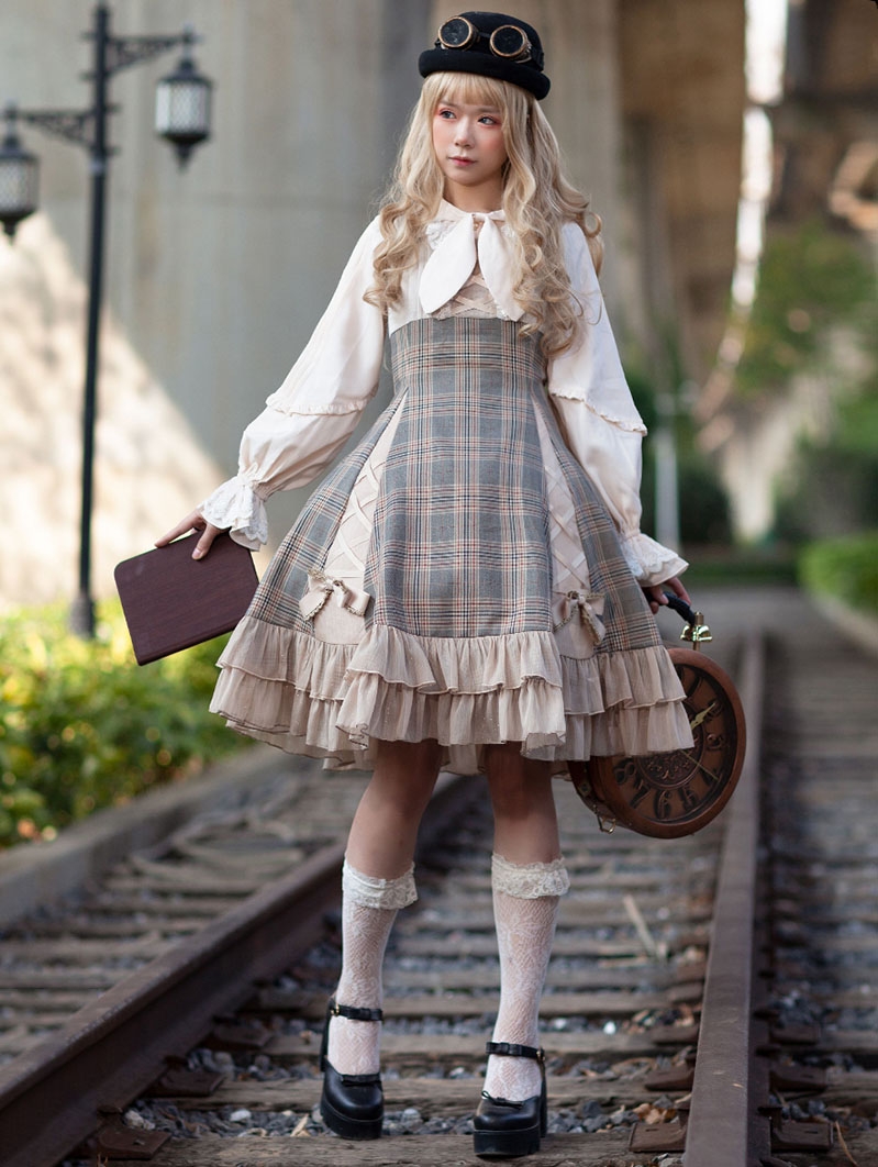 Backlight Memoirs Grey Plaid Elegant Slim Classic Lolita JSK Dress