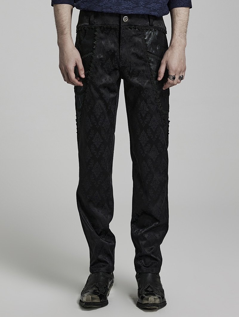 Black Vintage Gothic Gorgeous Jacquard Long Party Trousers for Men