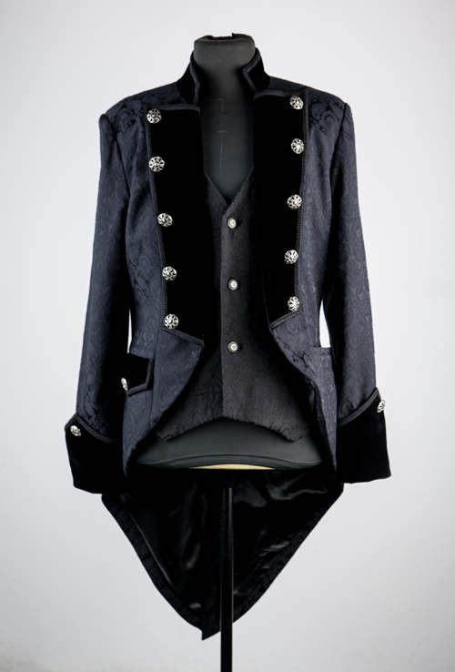 Black Pattern Double Breasted Tuxedo Style Gothic Jacket for Men