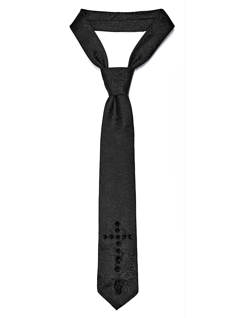 Black Gothic Noble Cross Jacquard Necktie for Men