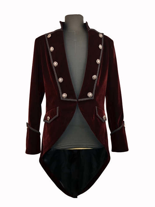 Wine Red Double Breasted Tuxedo Style Gothic Jacket for Men