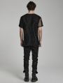 Black Gothic Punk Ripped Irregular Mesh Short Sleeve T-Shirt for Men