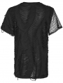 Black Gothic Punk Ripped Irregular Mesh Short Sleeve T-Shirt for Men