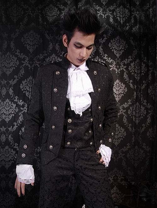 Black Pattern Short Gothic Jacket for Men