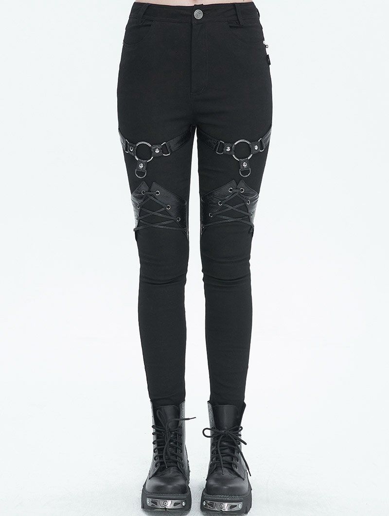 Black Gothic Punk Long Slim Fit Casual Pants for Women