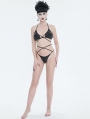 Black Gothic Pattern Halter Cross Straps Two-Piece Bikini Set