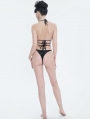 Black Gothic Pattern Halter Cross Straps Two-Piece Bikini Set