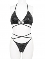 Black Gothic Pattern Halter Cross Straps Two-Piece Bikini Set