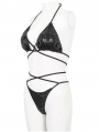 Black Gothic Pattern Halter Cross Straps Two-Piece Bikini Set