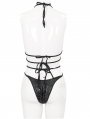 Black Gothic Pattern Halter Cross Straps Two-Piece Bikini Set