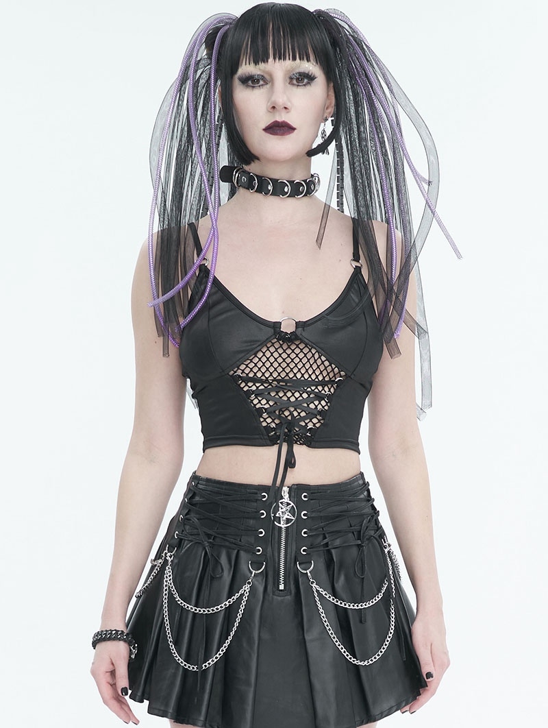 Black Sexy Gothic Punk Grunge O-Ring Crop Top for Women