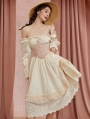 Ivory Cotton Vintage Elegant Off-the-Shoulder Long Dress