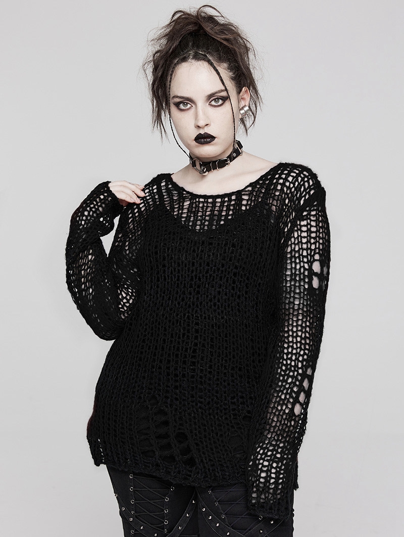 Black Gothic Decayed Pullover Plus Size Sweater for Women