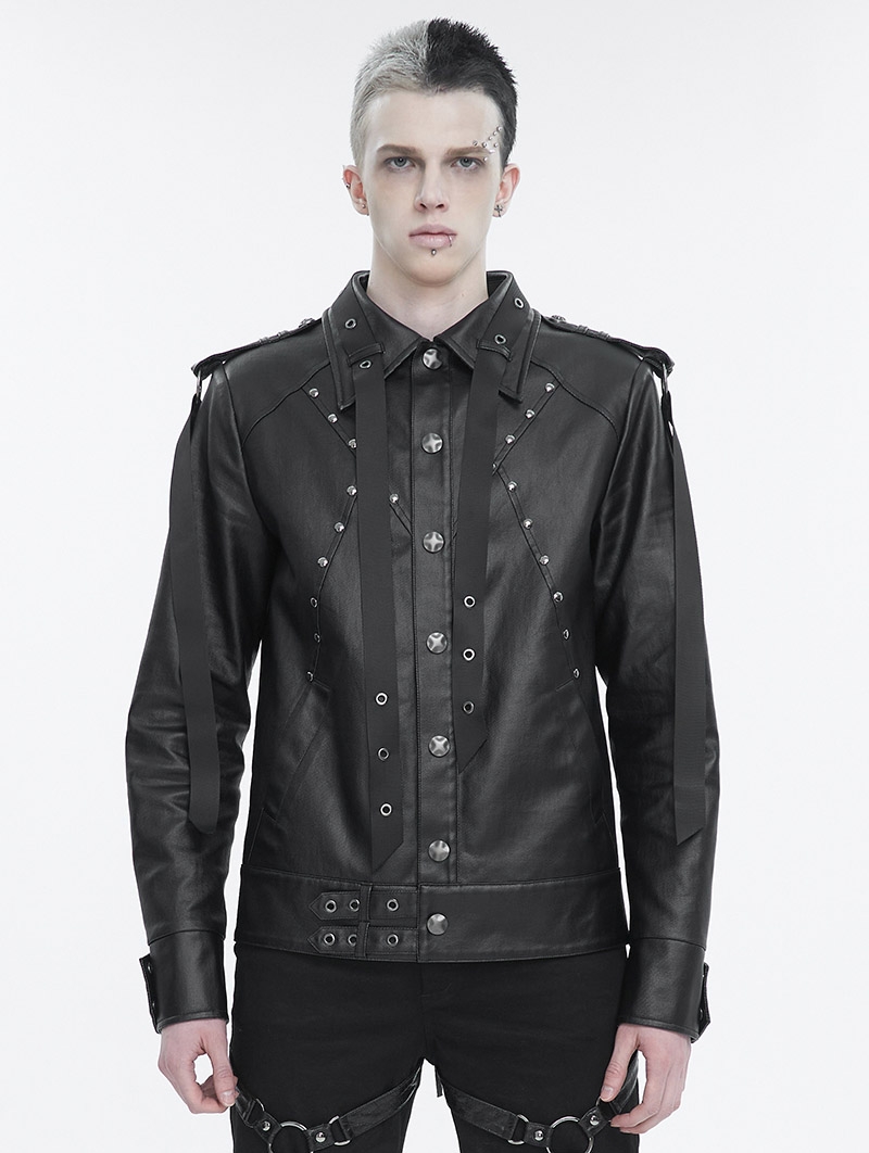 Black Gothic Punk Rivet Daily Short Jacket for Men