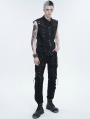 Beige Gothic Punk Button Front Sleeveless Shirt for Men