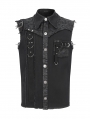 Beige Gothic Punk Button Front Sleeveless Shirt for Men