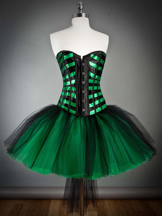 Green and Black Short Gothic Burlesque Corset Prom Dress