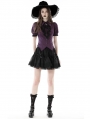 Purple and Black Gothic Frilly Collar Short Sleeve Blouse for Women