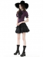 Purple and Black Gothic Frilly Collar Short Sleeve Blouse for Women